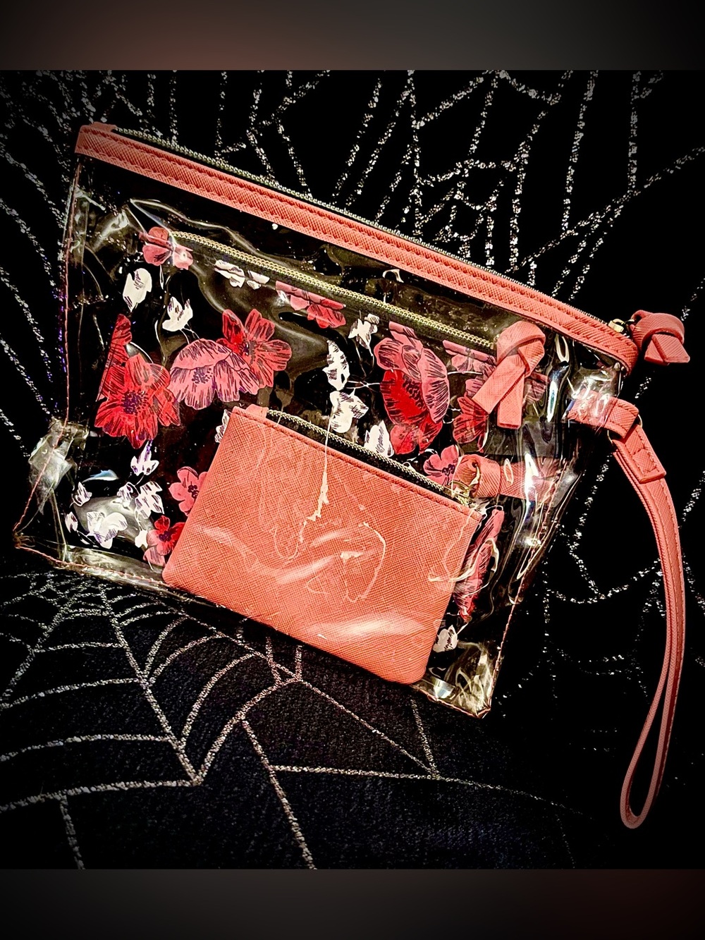 Clear Floral Cosmetic Trio bags